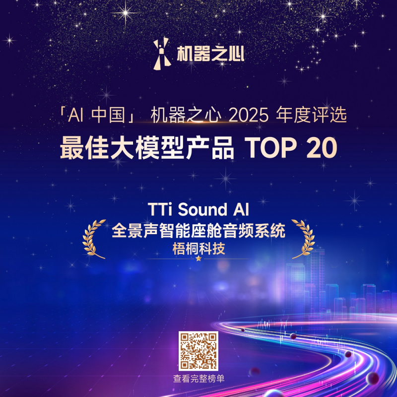TTi Sound AI全景声智能座舱音频系统入选机器之心“最佳大模型产品TOP20”
